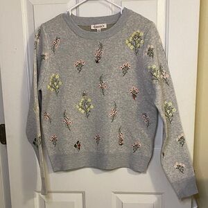 Nanette Lepore Gray Sweater with Floral Embroidery.